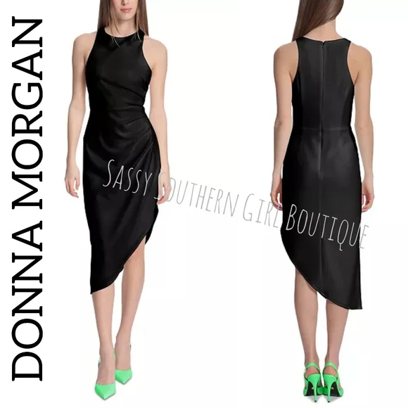 navy blue dress for baby girl Donna Morgan Women's Mesh Overlay Asymmetric Mock Neck Side Slit Maxi Dress (Green, 8)